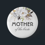 Badge Rond 5 Cm Fleurs d'aquarelle blanche et or Mariage élégant<br><div class="desc">Bouton mariage pour mère,  père,  soeur,  frère de la mariée ou du marié</div>