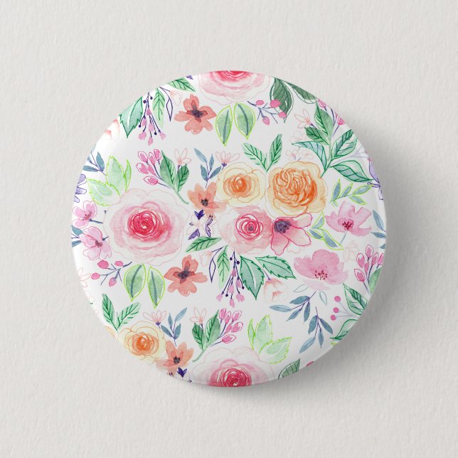 Badge Rond 5 Cm Fleurs d'aquarelle et feuilles (Devant)