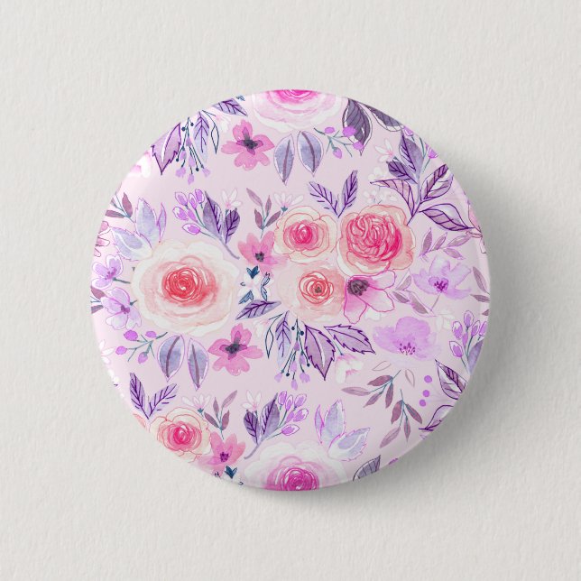 Badge Rond 5 Cm Fleurs d'aquarelle et feuilles 3 (Devant)