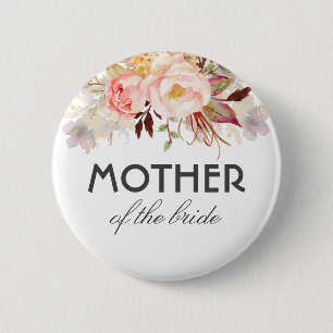 Badge Rond 5 Cm Fleurs d'aquarelle rose pâle Mariage élégant