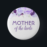 Badge Rond 5 Cm Fleurs d'aquarelle violette Mariage élégant<br><div class="desc">Bouton mariage pour mère,  père,  soeur,  frère de la mariée ou du marié</div>