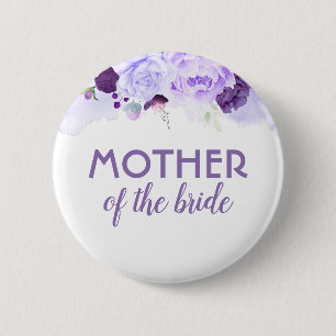 Badge Rond 5 Cm Fleurs d'aquarelle violette Mariage élégant