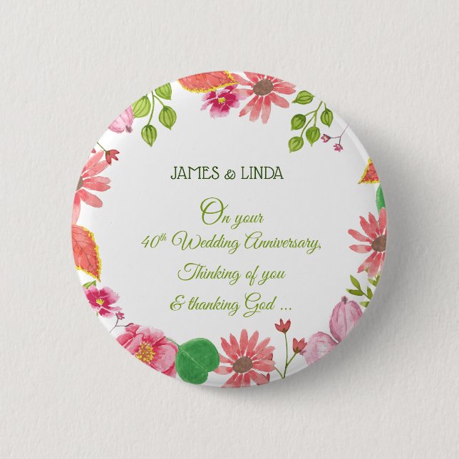 Badge Rond 5 Cm Fleurs de 40e anniversaire de mariage religieux (Devant)
