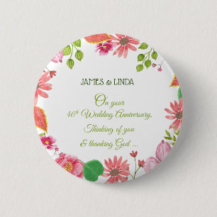 Badge Rond 5 Cm Fleurs de 40e anniversaire de mariage religieux