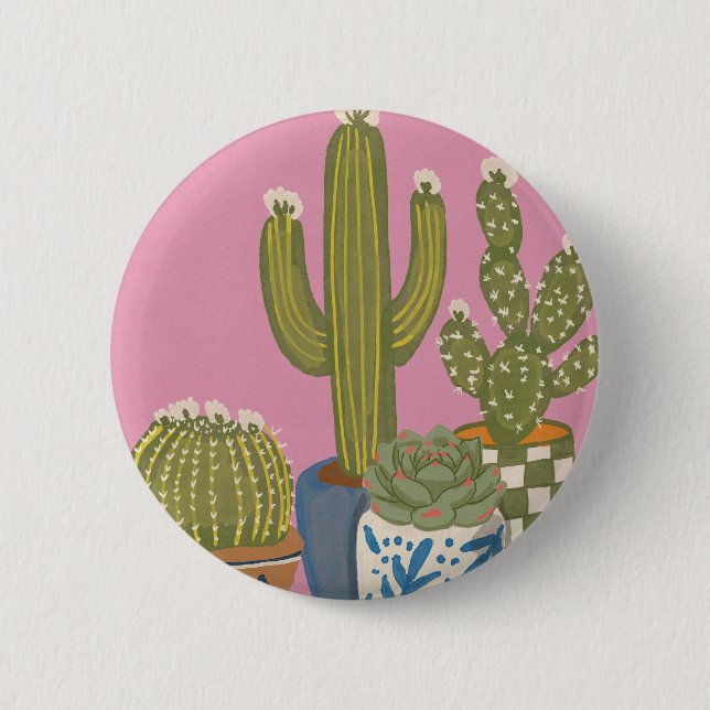 Badge Rond 5 Cm Fleurs de cactus rose (Devant)