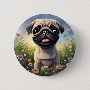 Badge Rond 5 Cm Fleurs de carlin