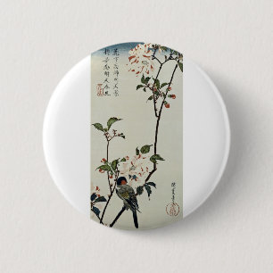 Badge Rond 5 Cm Fleurs de cerisiers et petits oiseaux
