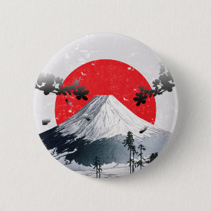 Badge Rond 5 Cm Fleurs de cerisiers Mont Fuji Japon