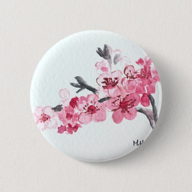 Badge Rond 5 Cm Fleurs de cerisiers roses (Devant)