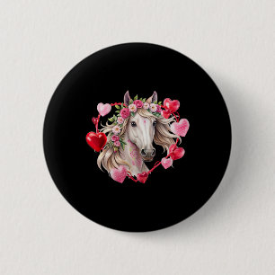 Badge Rond 5 Cm Fleurs de cheval Cœurs Bonne Saint-Valentin Équest