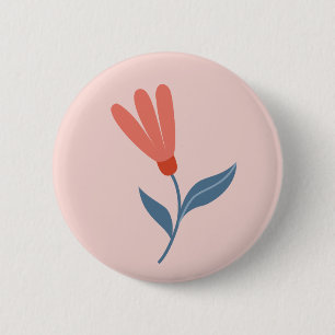 Badge Rond 5 Cm Fleurs de corail doux et motif de feuilles bleues