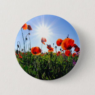 Badge Rond 5 Cm Fleurs de crapets rouges sauvages