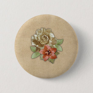 Badge Rond 5 Cm Fleurs de cuir sur le daim