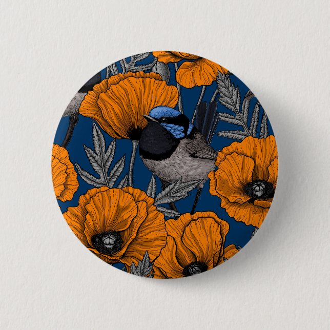 Badge Rond 5 Cm Fleurs de fleurs et fleurs de pavot orange (Devant)