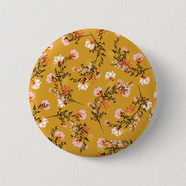 Badge Rond 5 Cm Fleurs de fond jaune (Devant)