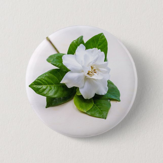Badge Rond 5 Cm Fleurs de Gardenia blanches (Devant)