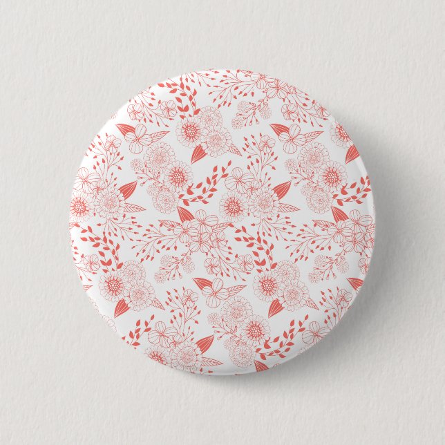 Badge Rond 5 Cm Fleurs de gribouillis dans le corail vivant (Devant)