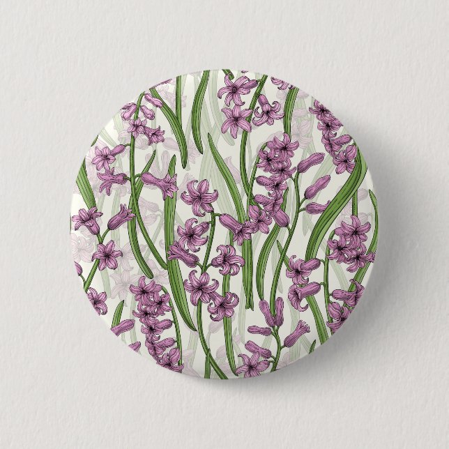 Badge Rond 5 Cm Fleurs de Hyacinth rose sur blanc naturel (Devant)
