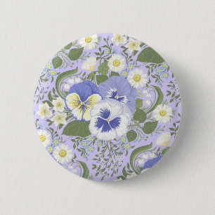 Badge Rond 5 Cm Fleurs de jardin printanier sur lavande