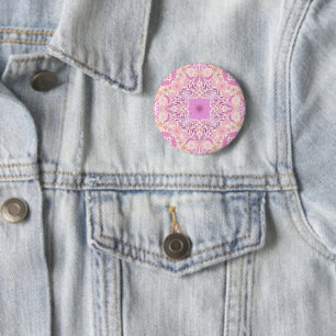 Badge Rond 5 Cm Fleurs de jardin rétro en rose