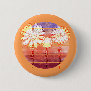 Badge Rond 5 Cm Fleurs de Merci au coucher du soleil - Bouton oran