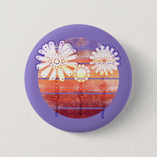 Badge Rond 5 Cm Fleurs de Merci au coucher du soleil - Bouton viol