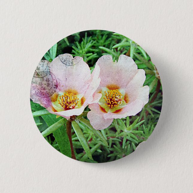 Badge Rond 5 Cm Fleurs de mousse roses (Devant)