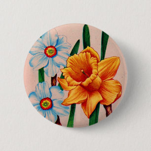 Badge Rond 5 Cm fleurs de narcisse