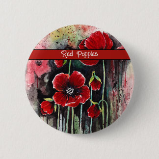 Badge Rond 5 Cm Fleurs De Pavot En Aquarelle