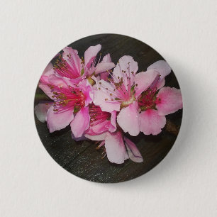 Badge Rond 5 Cm Fleurs de pêche