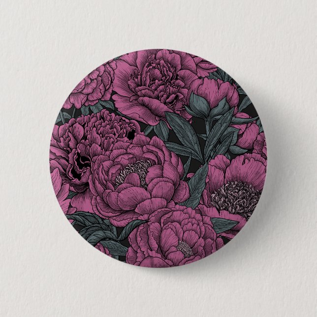 Badge Rond 5 Cm Fleurs de pivoines violettes (Devant)