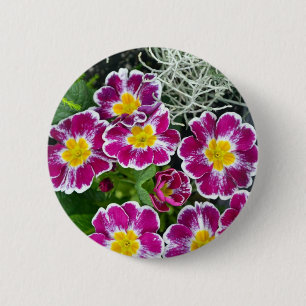 Badge Rond 5 Cm Fleurs de primrose violet et jaune