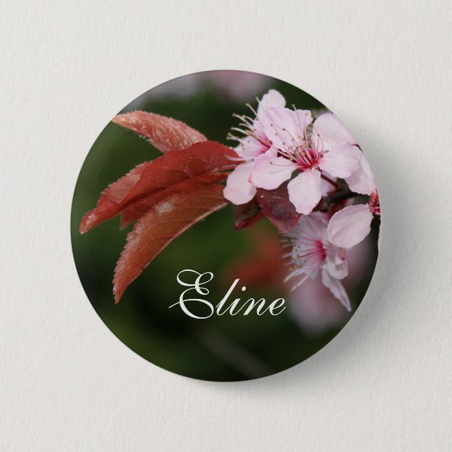 Badge Rond 5 Cm fleurs de prunier rose de printemps (Devant)