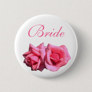 Badge Rond 5 Cm fleurs de rose rose mariée ou marié mariage