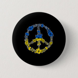 Badge Rond 5 Cm Fleurs de signe de paix en Ukraine en bleu et jaun