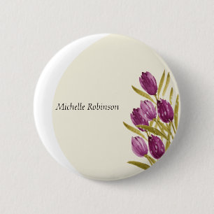 Badge Rond 5 Cm Fleurs de tulipes à l'aquarelle élégante