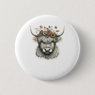 Badge Rond 5 Cm Fleurs de veau de vache mignonne Illustration à la