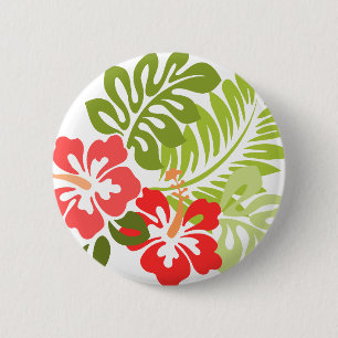 Badge Rond 5 Cm Fleurs d'Hibiscus rose et rouge du printemps Hawai