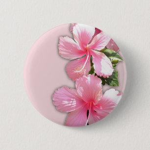 Badge Rond 5 Cm Fleurs d'Hibiscus roses brillantes