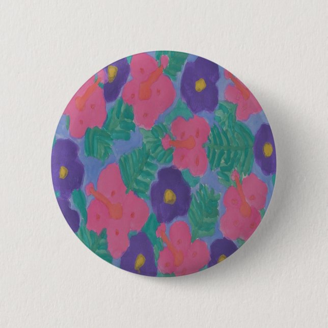 Badge Rond 5 Cm Fleurs d'Hibiscus tropicaux (Devant)
