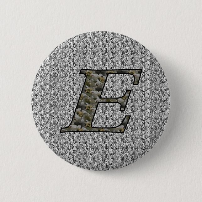 Badge Rond 5 Cm Fleurs d'hydrangea à initiale de monogramme E (Devant)