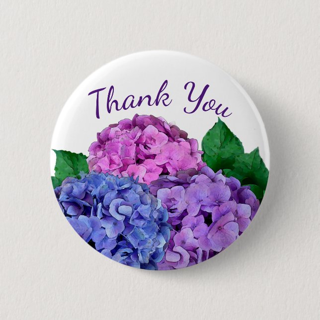 Badge Rond 5 Cm Fleurs d'hydrangée bleu et rose personnalisées (Devant)