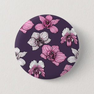 Badge Rond 5 Cm Fleurs d'orchidées roses