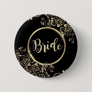 Badge Rond 5 Cm Fleurs dorées élégantes scintillent