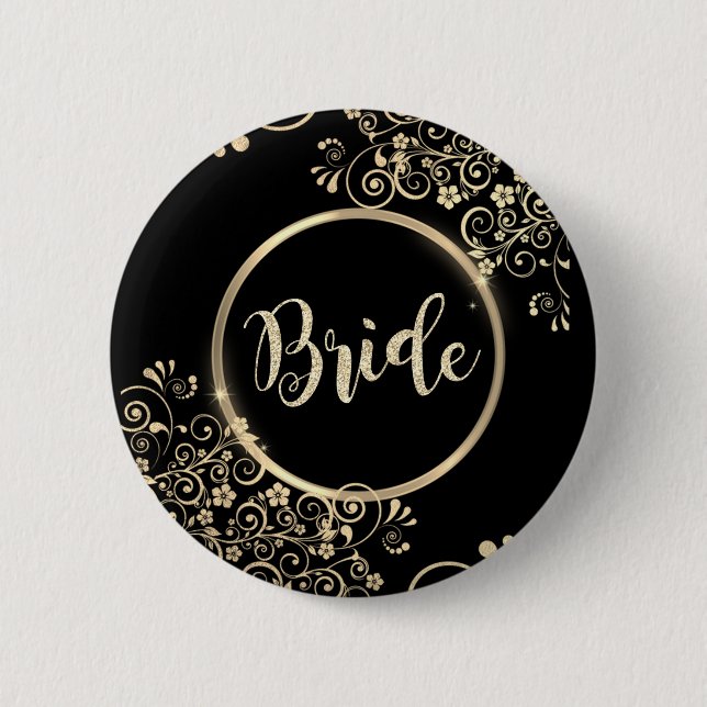 Badge Rond 5 Cm Fleurs dorées élégantes scintillent (Devant)
