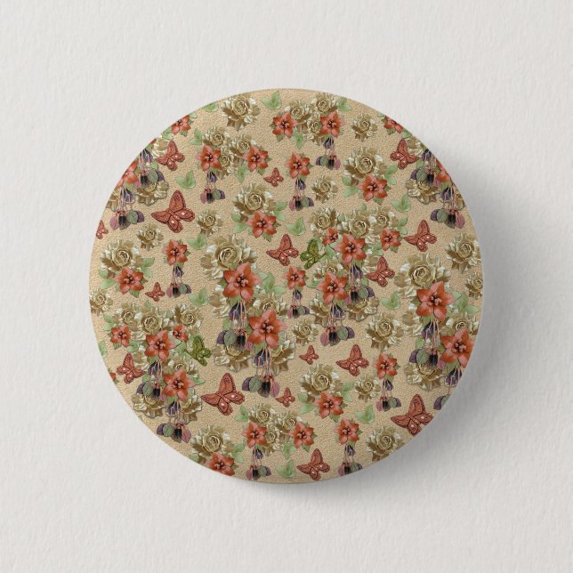 Badge Rond 5 Cm Fleurs en cuir sur daim crème (Devant)