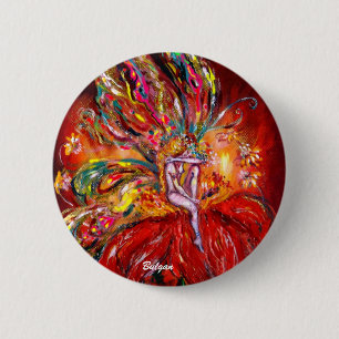 Badge Rond 5 Cm FLEURS EN Imaginaire ROUGE