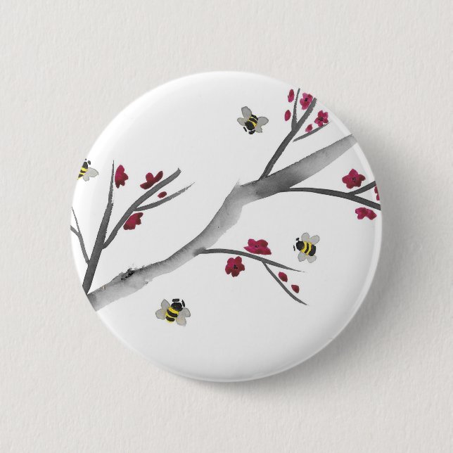 Badge Rond 5 Cm Fleurs et abeilles (Devant)
