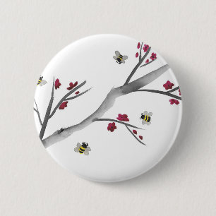 Badge Rond 5 Cm Fleurs et abeilles