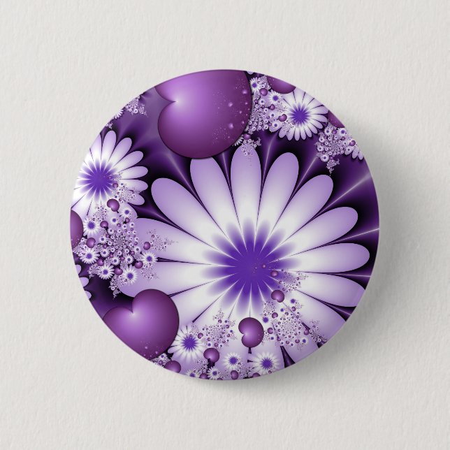 Badge Rond 5 Cm Fleurs et cœurs abstraits de l'amour fractal (Devant)